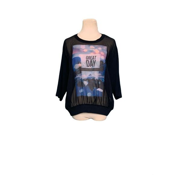 Don’t Look Back semi sheer black front print T Shirt size XL - Picture 7 of 7